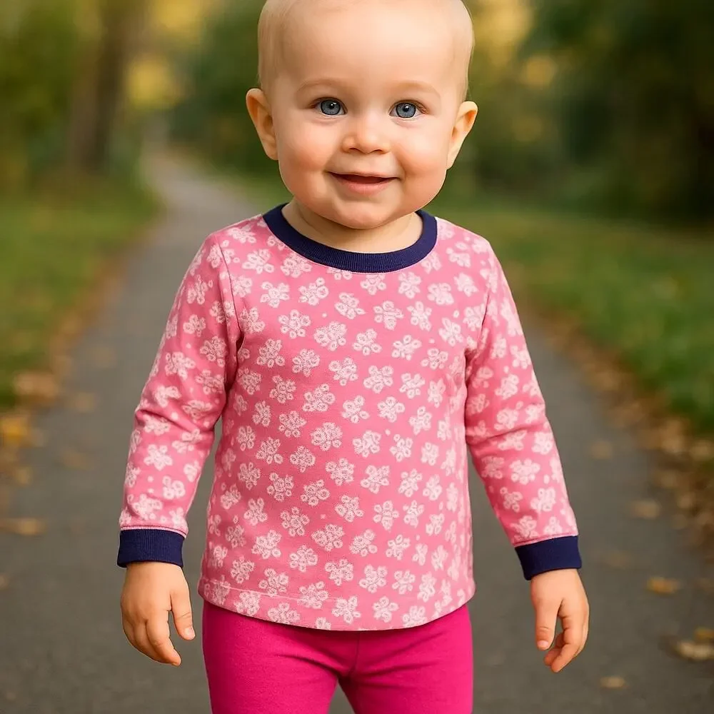 Sweet Peanut Girls Top Sz 18-24 Mo Pink White Navy Blue Flowers Knit Long Sleeve